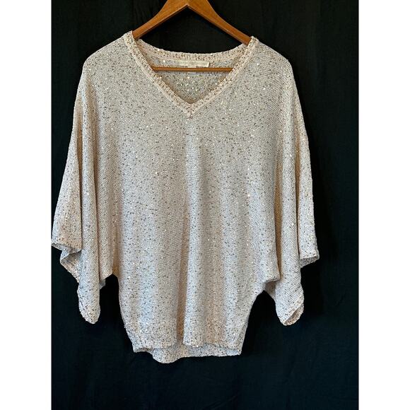 Boston Proper Metallic Gold Sequenced Light Weight Sweater S 90s Glam Holiday  - Picture 1 of 13